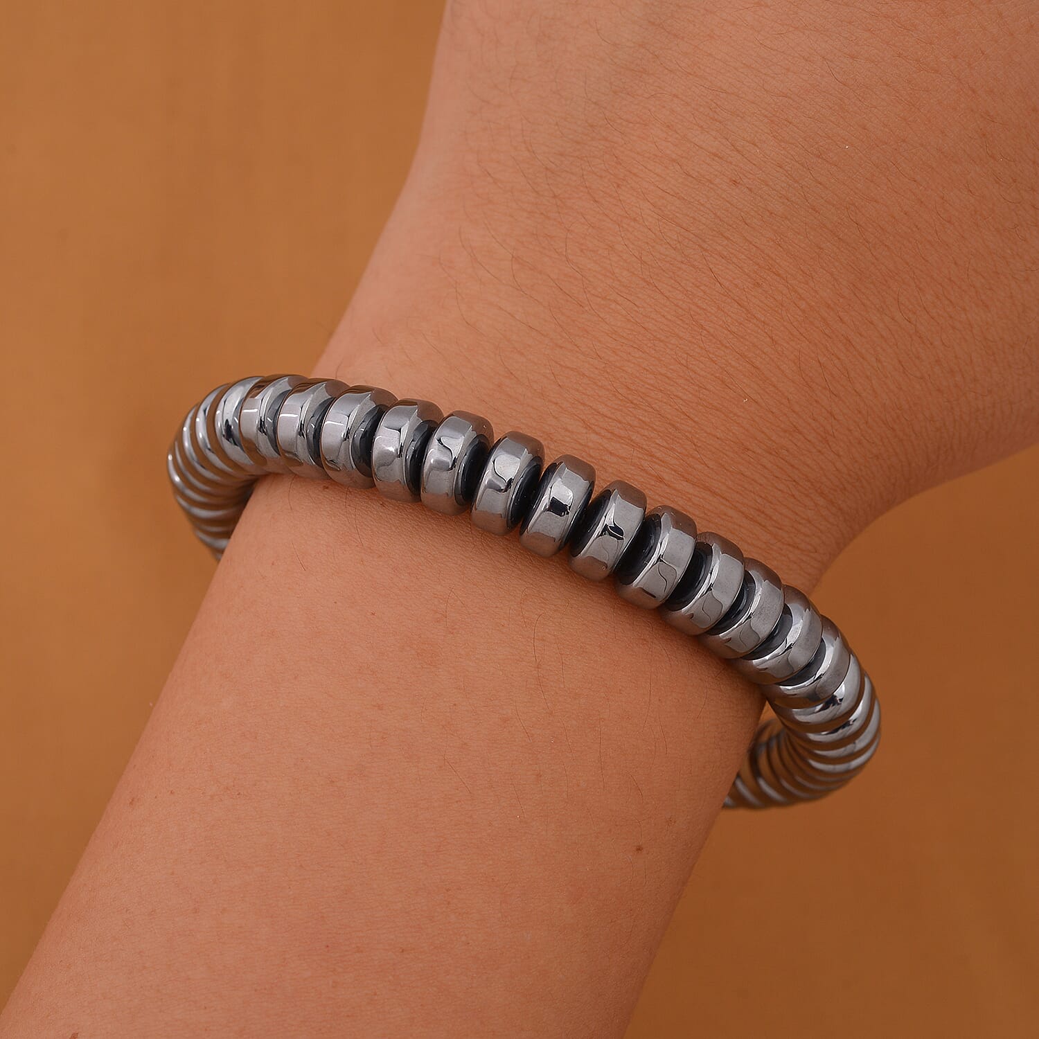 Terahertz 180.00 ctw Roundel Beaded Stretch Men's Bracelet (8-8.5In)