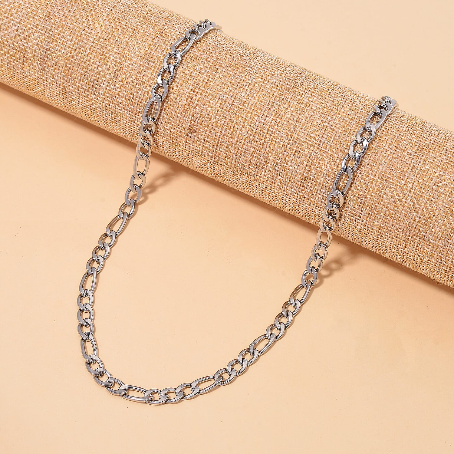 6mm Figaro Chain Necklace in Stainless Steel 20 Inches