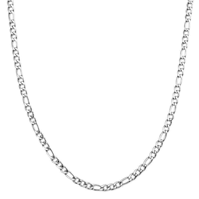 6mm Figaro Chain Necklace in Stainless Steel 28 Inches