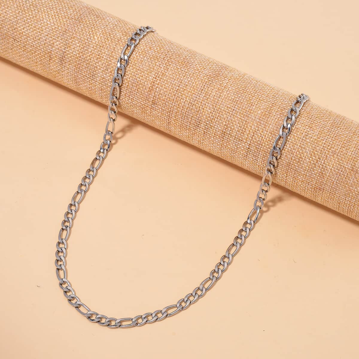 6mm Figaro Chain Necklace in Stainless Steel 28 Inches image number 1