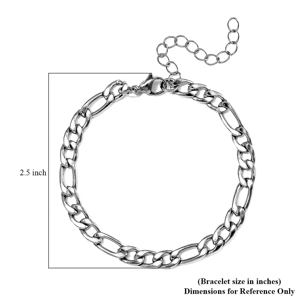Figaro Chain Bracelet in Stainless Steel (7.00-9.00In) image number 5