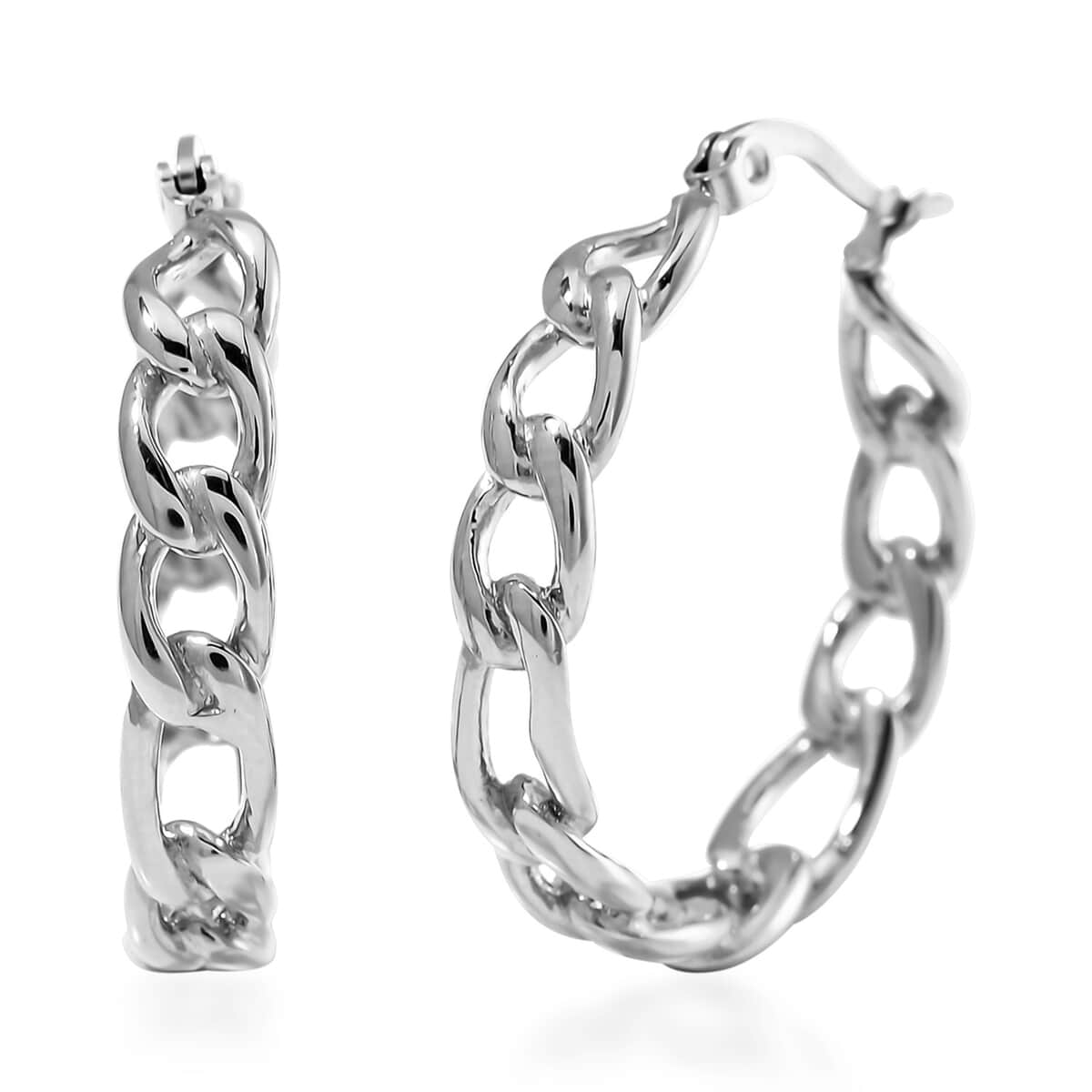 Figaro Chain Hoop Earrings in Stainless Steel image number 0