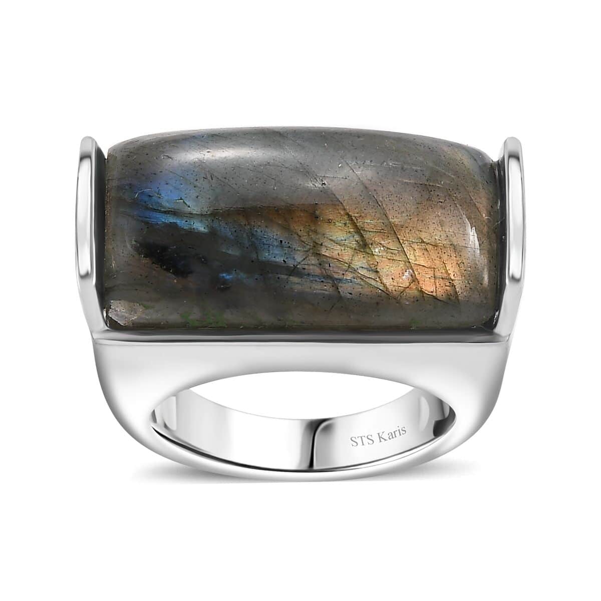 Doorbuster Karis Malagasy Labradorite 13.65 ctw Solitaire Ring in Platinum Bond (Size 7.0) image number 0