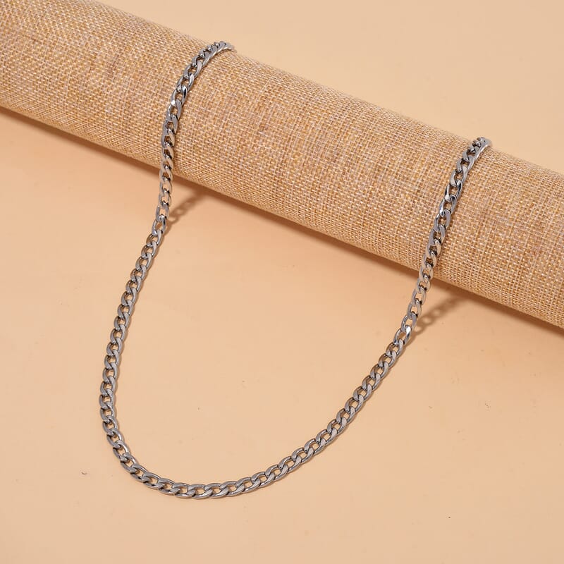 6mm Cuban Chain Necklace in Stainless Steel 28 Inches