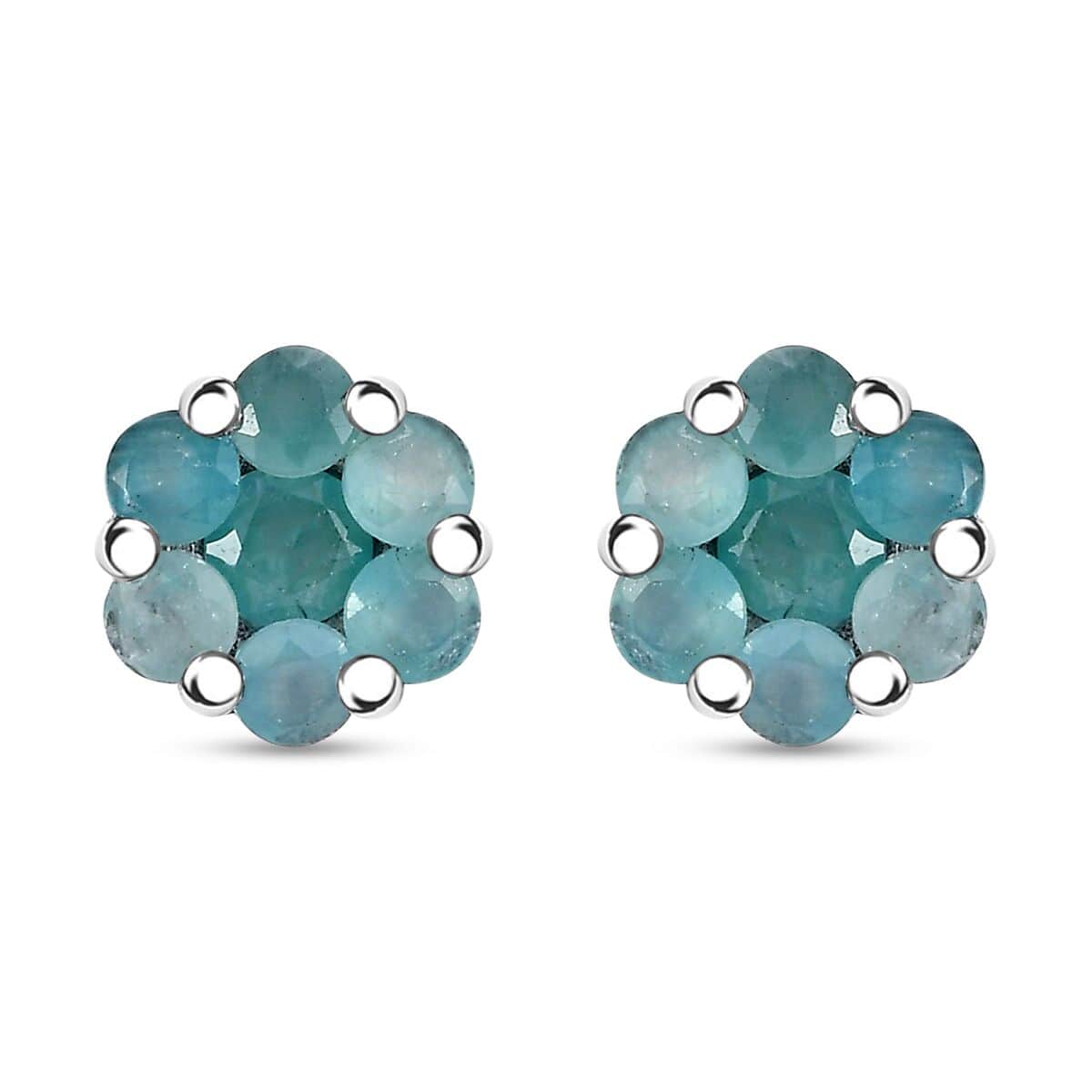 Grandidierite 1.10 ctw Floral Stud Earrings in Rhodium Over Sterling Silver image number 0