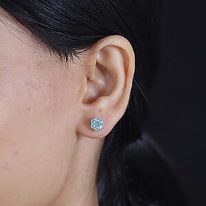 Grandidierite 1.10 ctw Floral Stud Earrings in Rhodium Over Sterling Silver