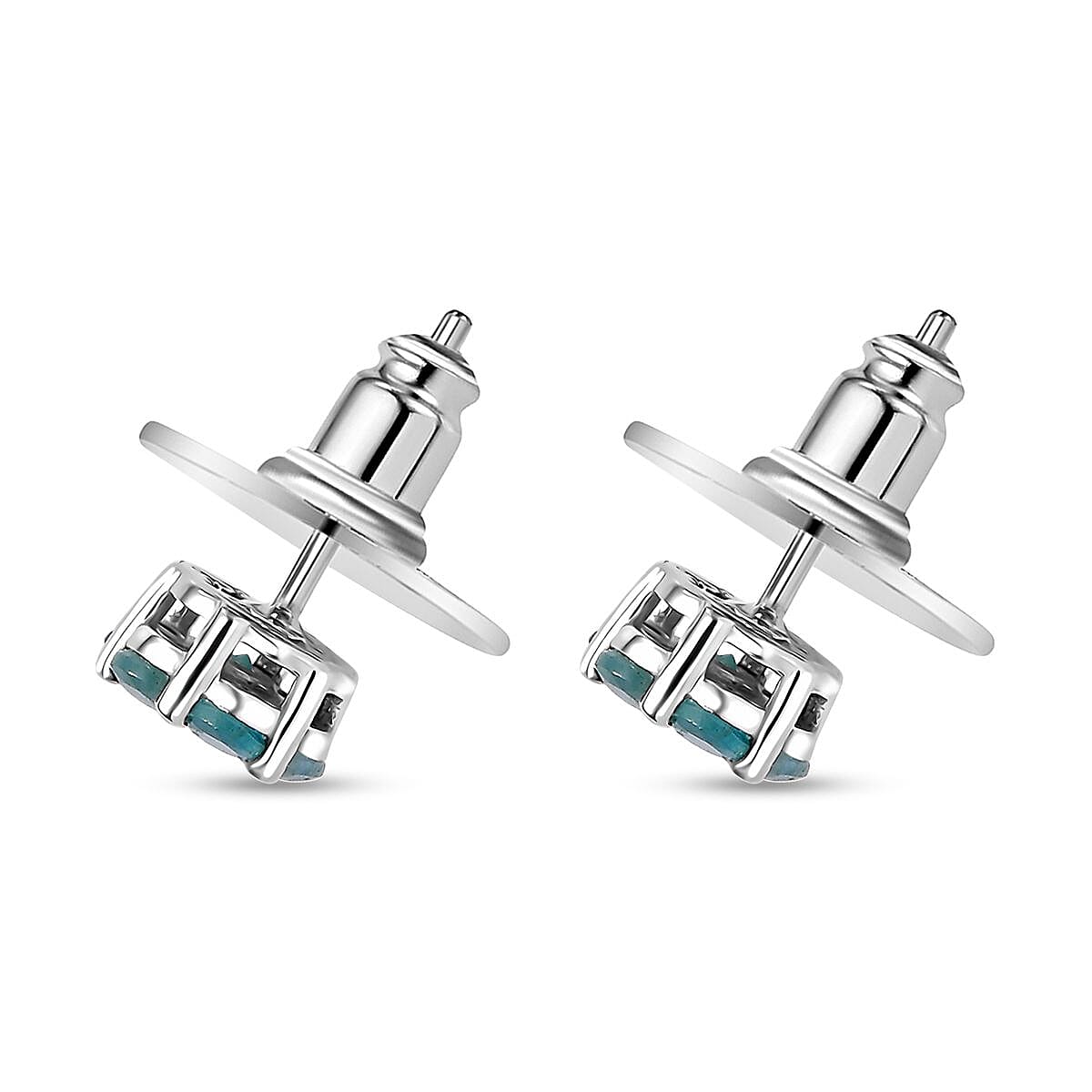 Grandidierite 1.10 ctw Floral Stud Earrings in Rhodium Over Sterling Silver