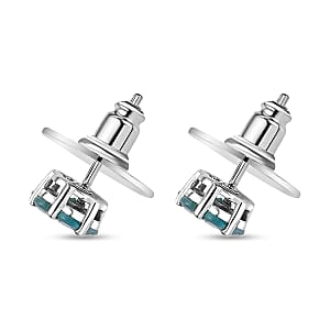 Grandidierite 1.10 ctw Floral Stud Earrings in Rhodium Over Sterling Silver