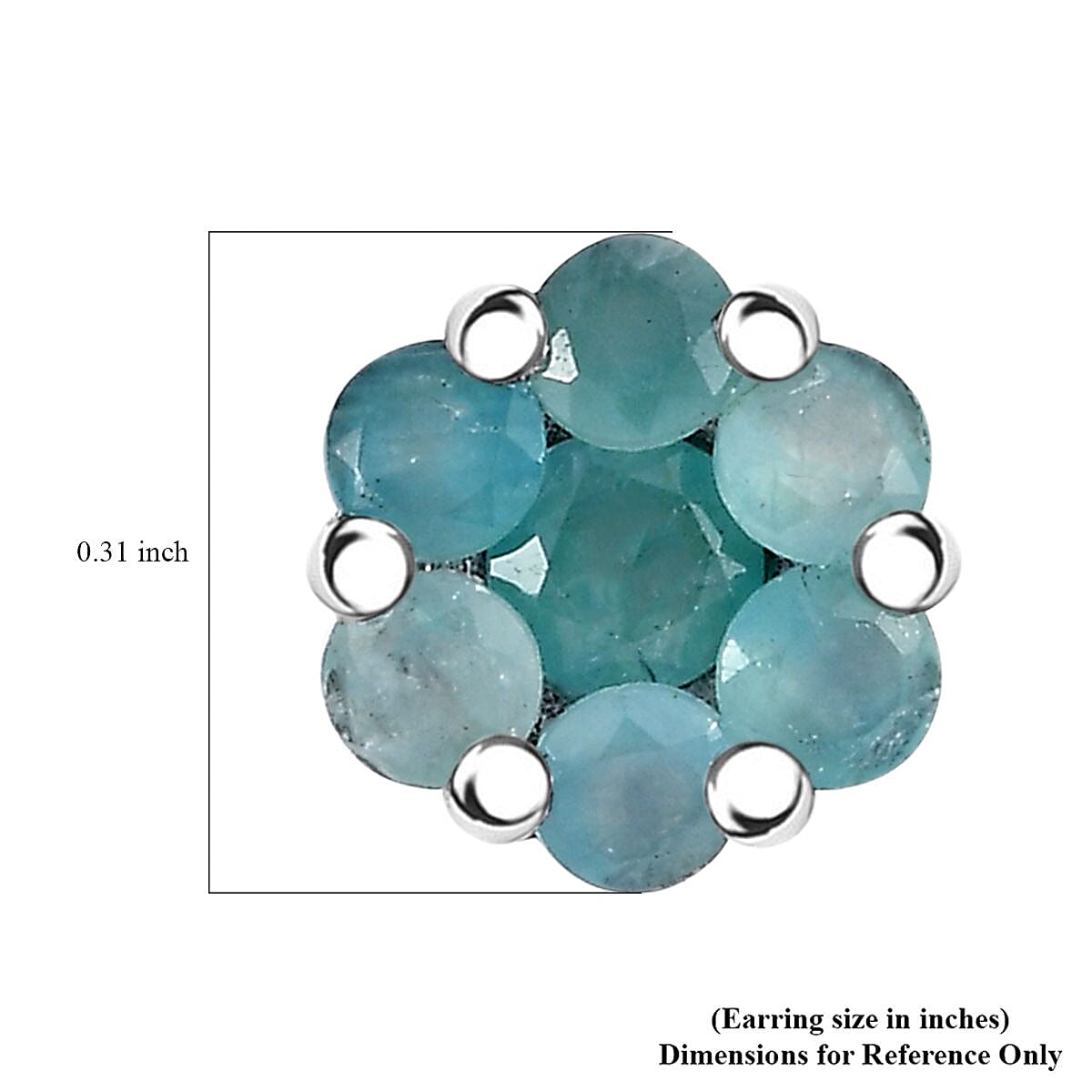 Grandidierite 1.10 ctw Floral Stud Earrings in Rhodium Over Sterling Silver