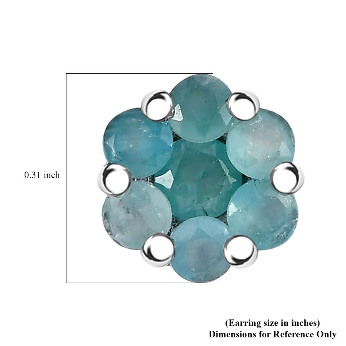 Grandidierite Floral Stud Earrings in Rhodium Over Sterling Silver 1.10 ctw image number 4