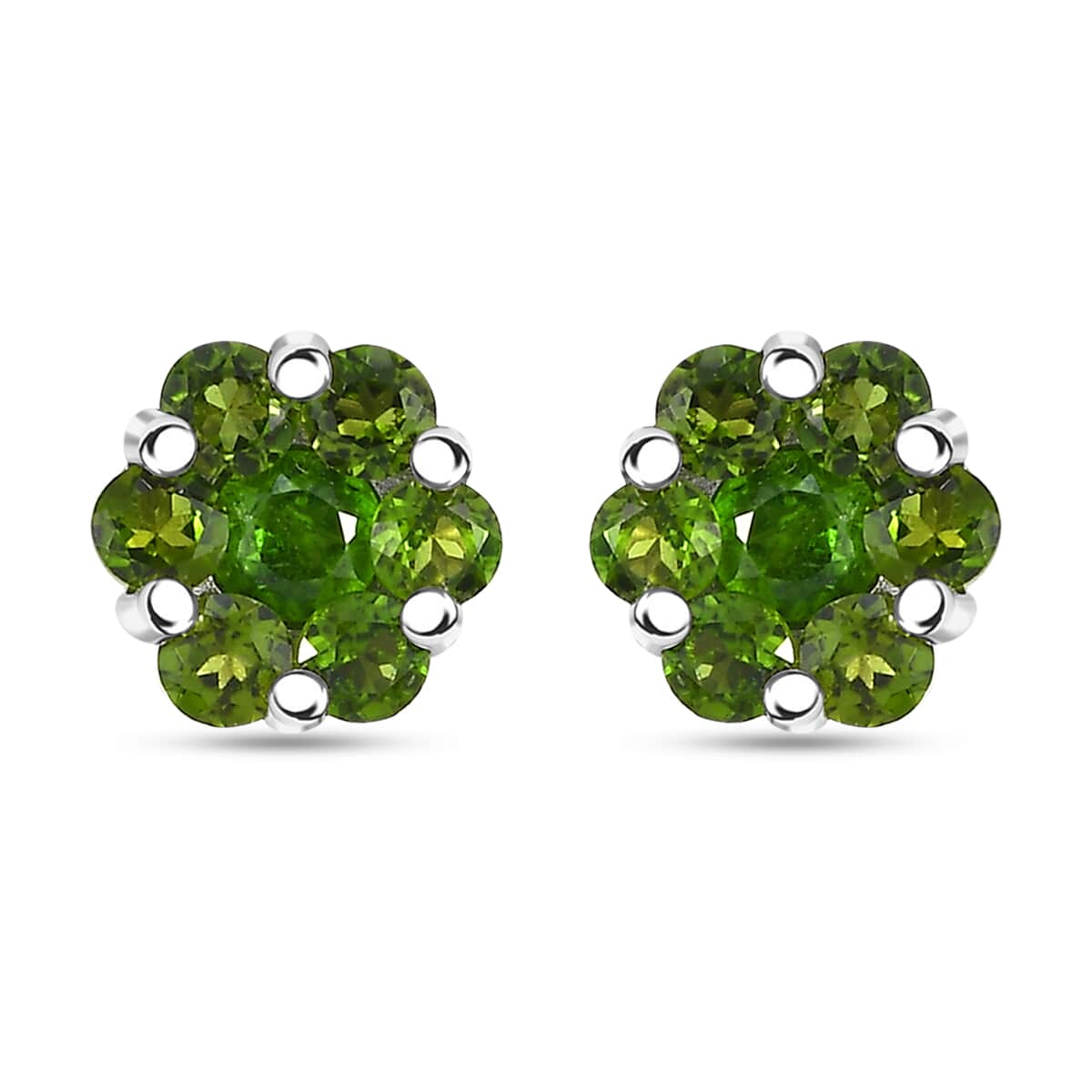 Chrome Diopside 1.15 ctw Floral Stud Earrings in Rhodium Over Sterling Silver image number 0