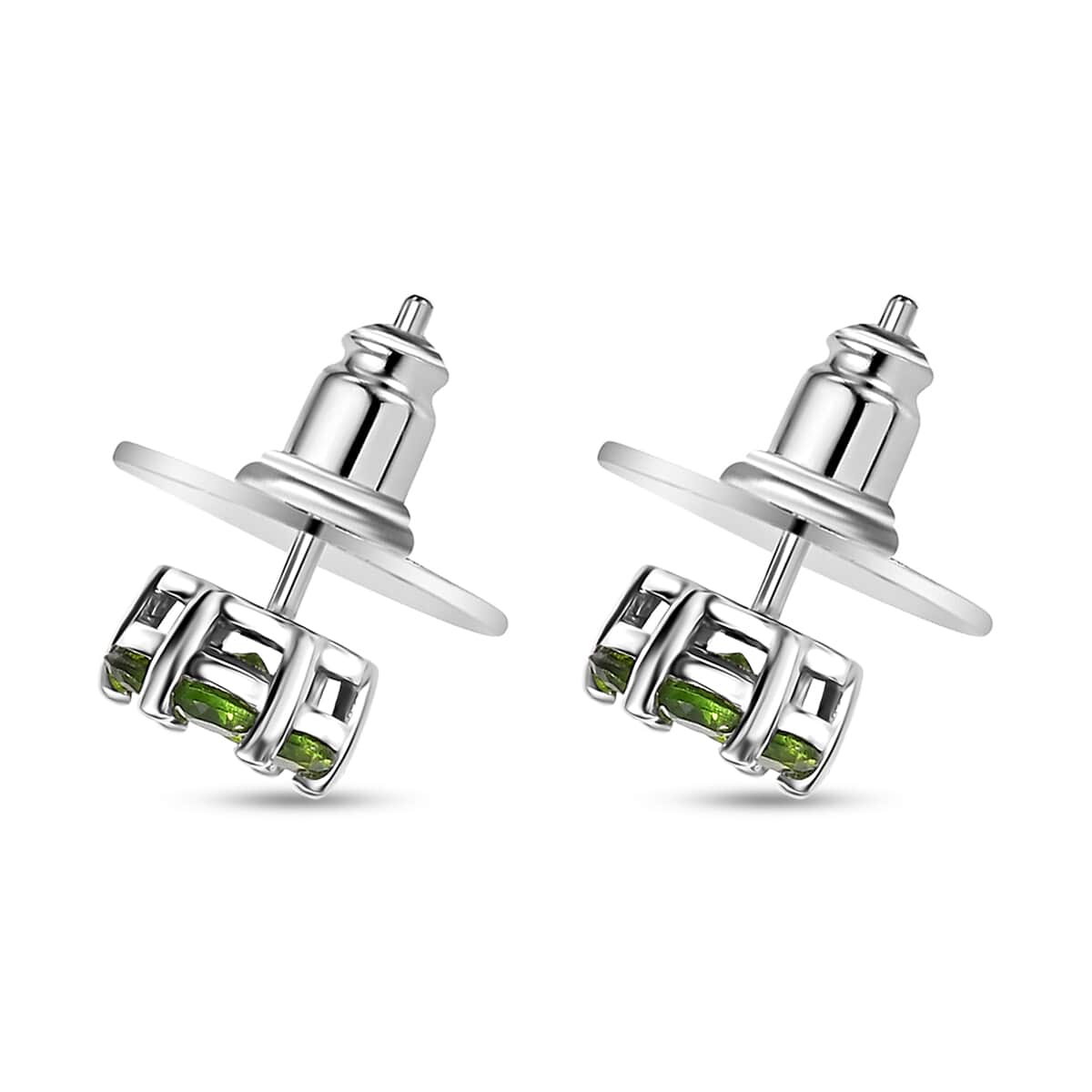 Chrome Diopside 1.15 ctw Floral Stud Earrings in Rhodium Over Sterling Silver image number 3