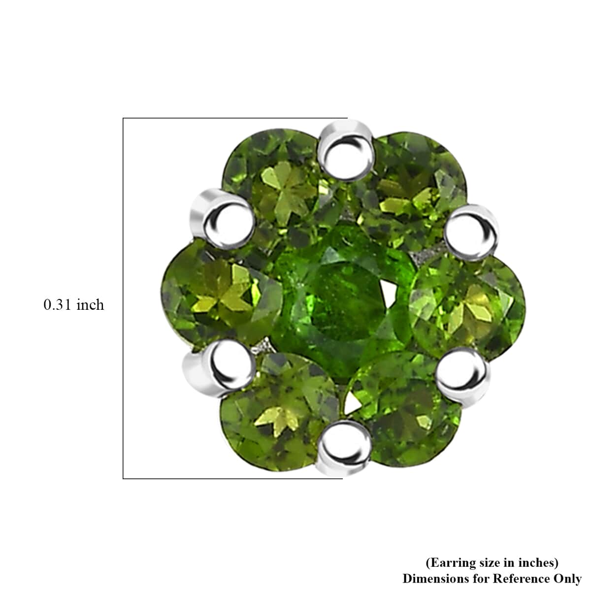 Chrome Diopside 1.15 ctw Floral Stud Earrings in Rhodium Over Sterling Silver image number 4