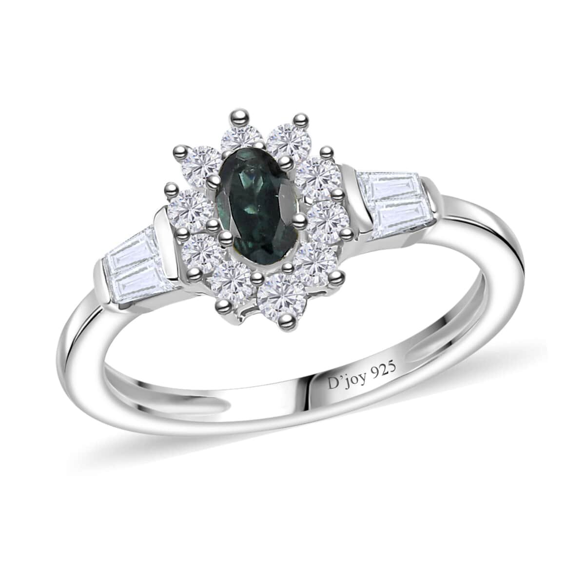 Monte Belo Indicolite and White Zircon 0.75 ctw Sunburst Ring in Rhodium Over Sterling Silver (Size 10.0) image number 0