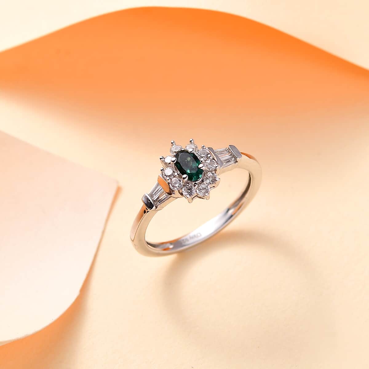 Monte Belo Indicolite and White Zircon 0.75 ctw Sunburst Ring in Rhodium Over Sterling Silver (Size 10.0) image number 1