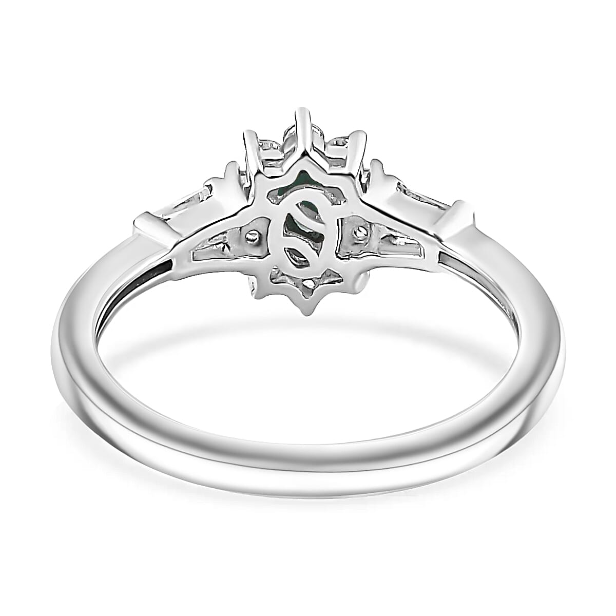Monte Belo Indicolite and White Zircon 0.75 ctw Sunburst Ring in Rhodium Over Sterling Silver (Size 10.0)