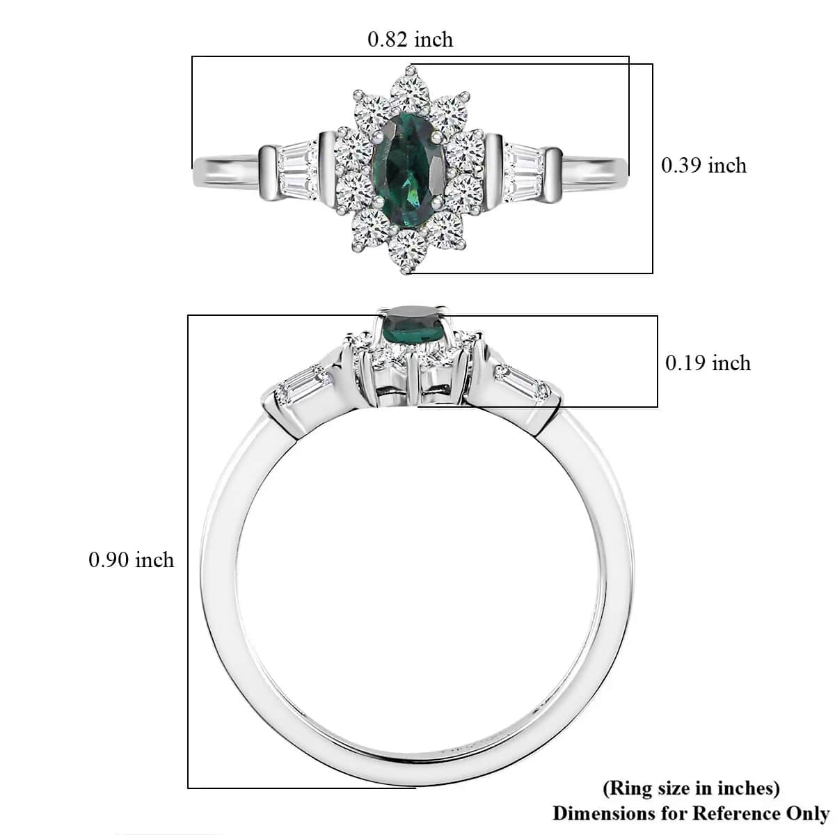 Monte Belo Indicolite and White Zircon 0.75 ctw Sunburst Ring in Rhodium Over Sterling Silver (Size 10.0) image number 5