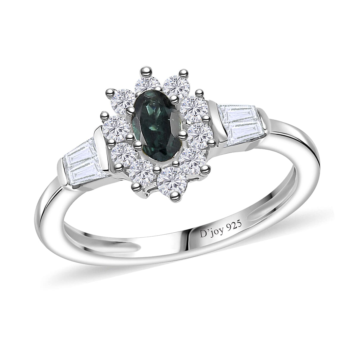 Monte Belo Indicolite and White Zircon 0.75 ctw Sunburst Ring in Rhodium Over Sterling Silver (Size 7.0) image number 0
