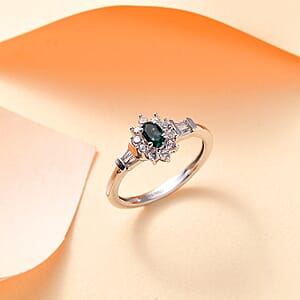 Monte Belo Indicolite and White Zircon 0.75 ctw Sunburst Ring in Rhodium Over Sterling Silver (Size 7.0)