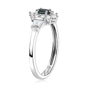 Monte Belo Indicolite and White Zircon 0.75 ctw Sunburst Ring in Rhodium Over Sterling Silver (Size 7.0)