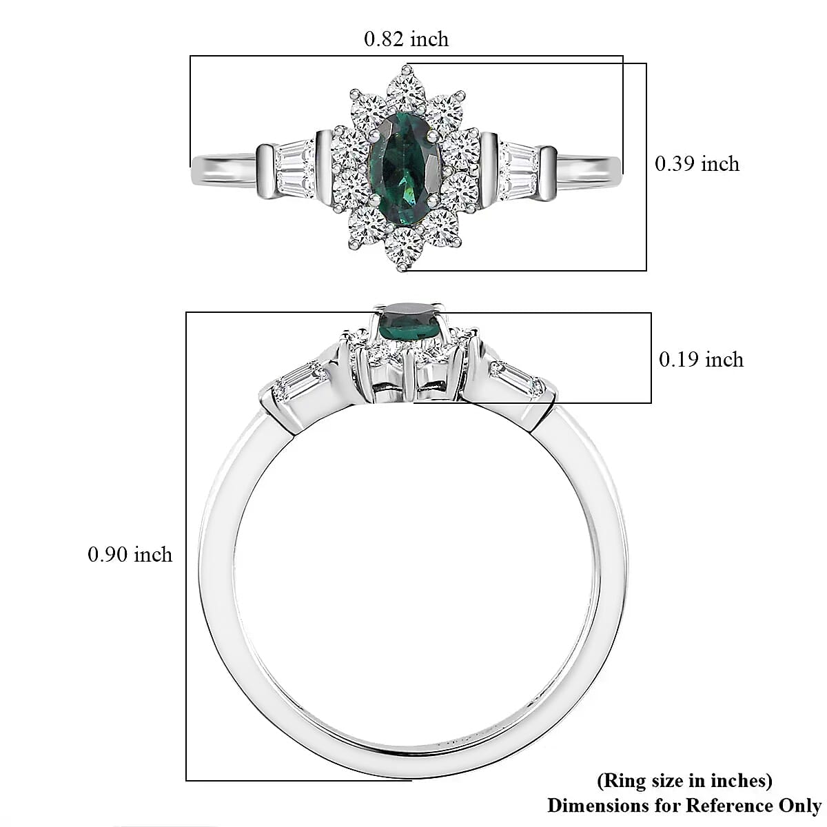 Monte Belo Indicolite and White Zircon 0.75 ctw Sunburst Ring in Rhodium Over Sterling Silver (Size 7.0) image number 5