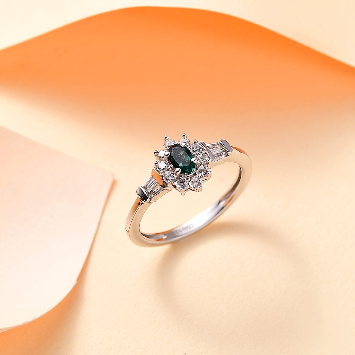 D'Joy Monte Belo Indicolite and White Zircon 0.75 ctw Sunburst Ring in Rhodium Over Sterling Silver (Size 8.0) image number 1