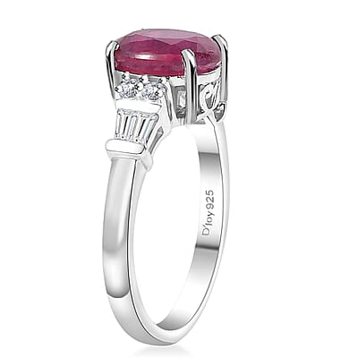 Niassa Ruby (FF) and White Zircon 3.10 ctw Ring in Rhodium Over Sterling Silver (Size 10.0)