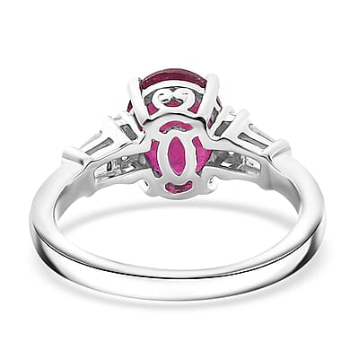 Niassa Ruby (FF) and White Zircon 3.10 ctw Ring in Rhodium Over Sterling Silver (Size 10.0)