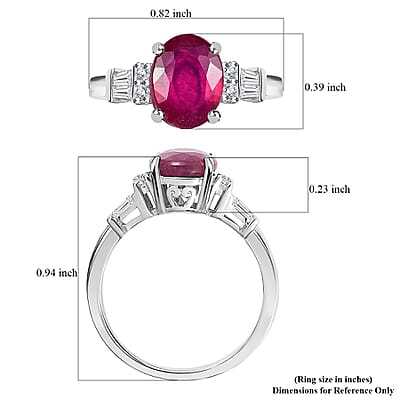 Niassa Ruby (FF) and White Zircon 3.10 ctw Ring in Rhodium Over Sterling Silver (Size 10.0)