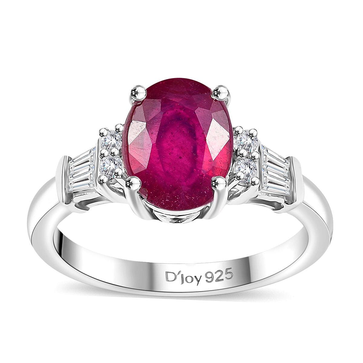 Niassa Ruby (FF) and White Zircon 3.10 ctw Ring in Rhodium Over Sterling Silver (Size 7.0) image number 0