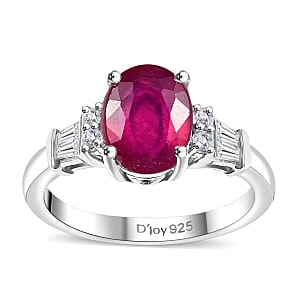 Niassa Ruby (FF) and White Zircon 3.10 ctw Ring in Rhodium Over Sterling Silver (Size 7.0)