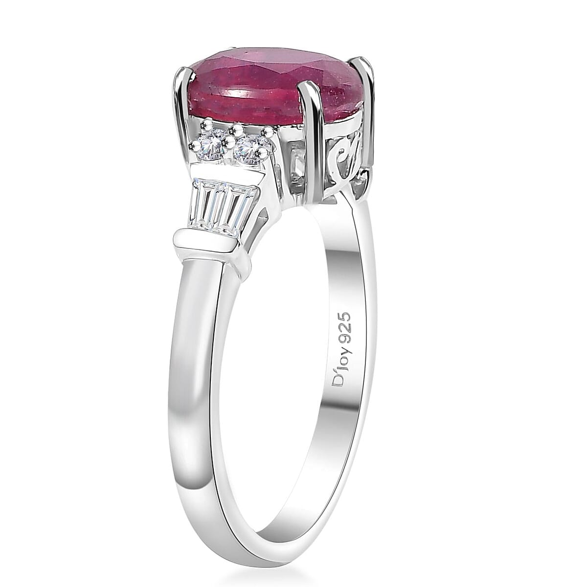 Niassa Ruby (FF) and White Zircon 3.10 ctw Ring in Rhodium Over Sterling Silver (Size 7.0) image number 3