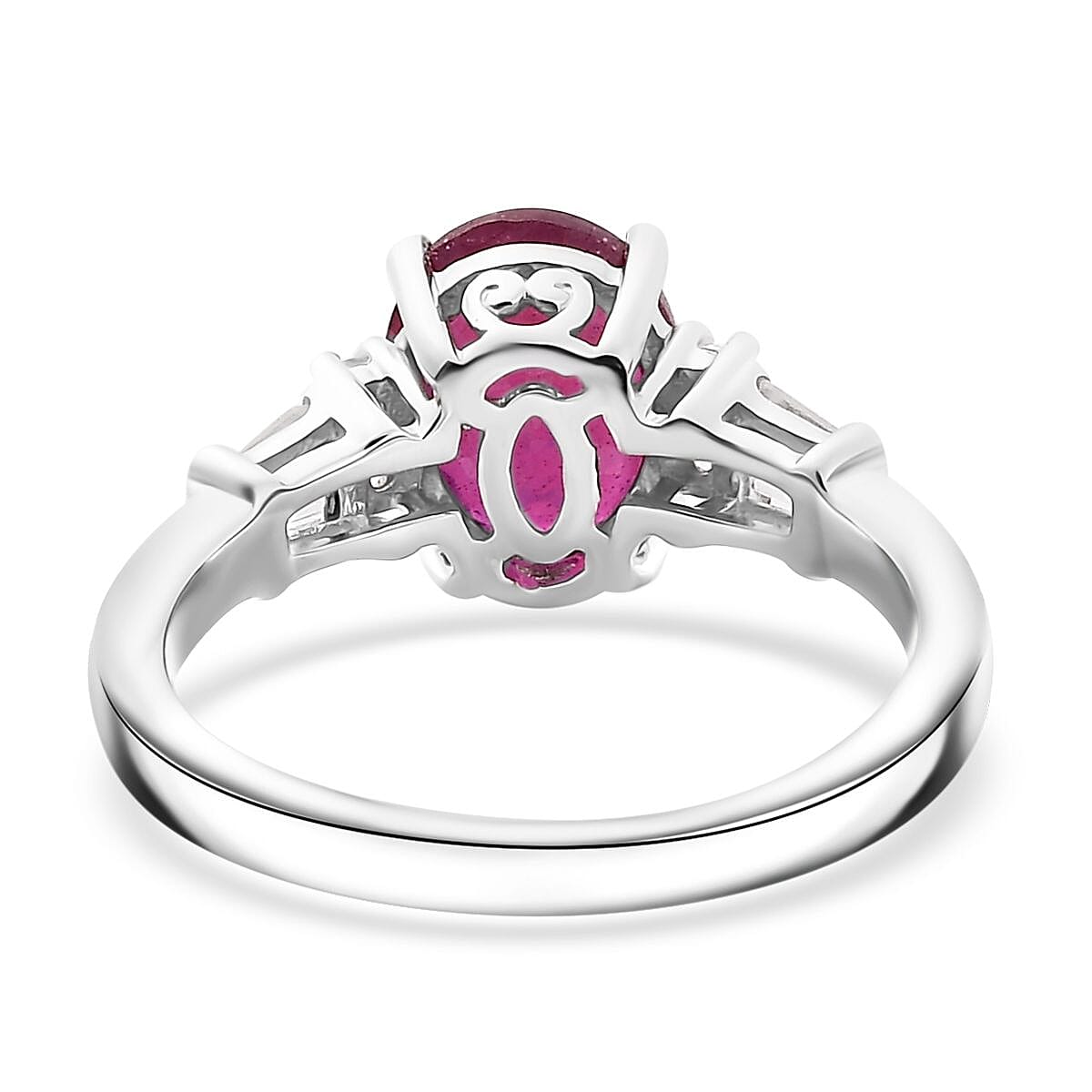 Niassa Ruby (FF) and White Zircon 3.10 ctw Ring in Rhodium Over Sterling Silver (Size 7.0) image number 4