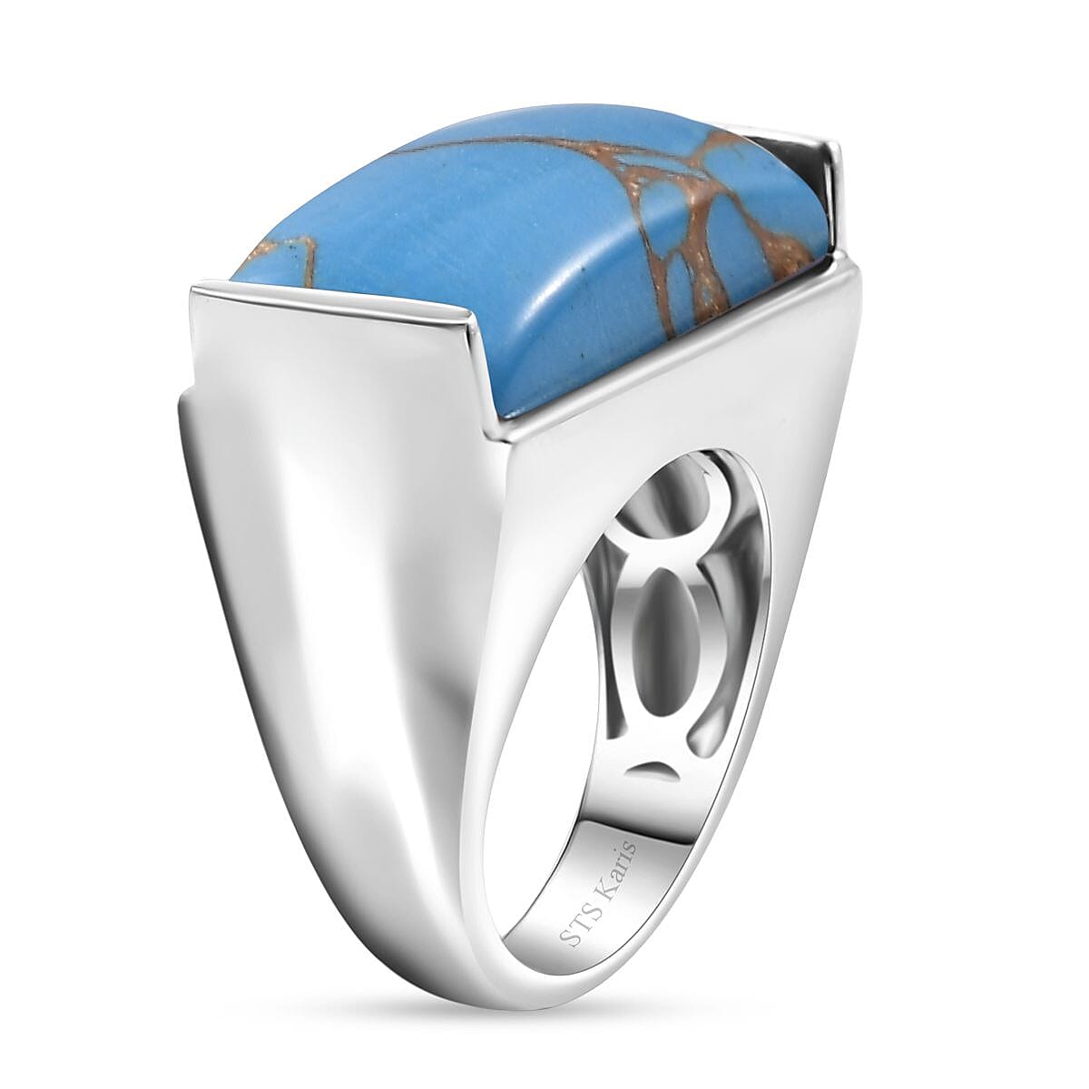 Karis Mojave Blue Turquoise 9.80 ctw Solitaire Ring in Platinum Bond (Size 5.0) image number 3