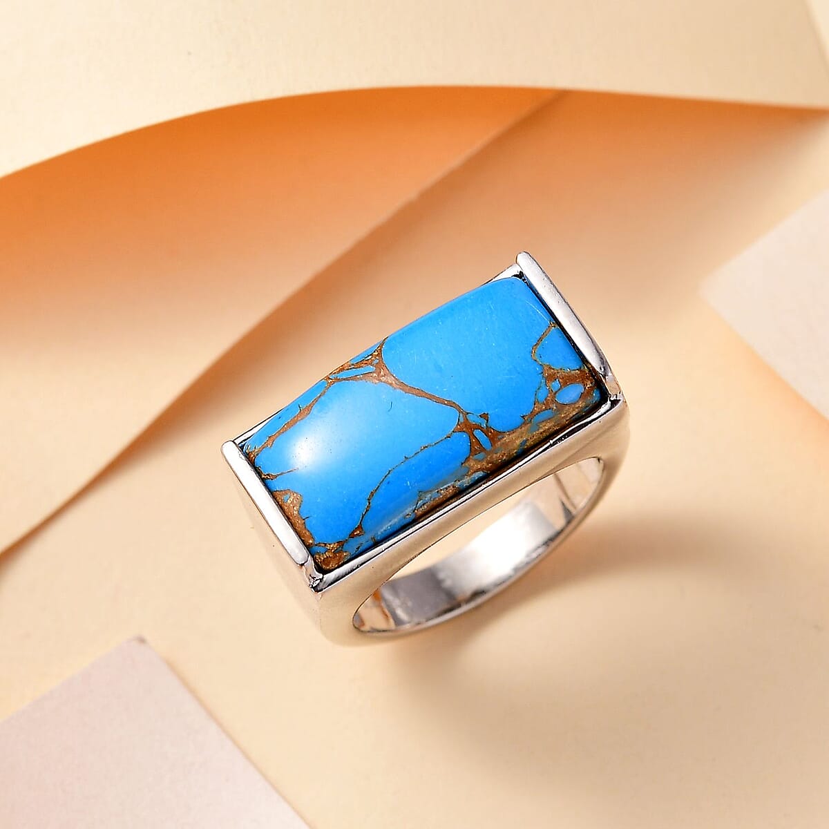 Karis Mojave Blue Turquoise 9.80 ctw Solitaire Ring in Platinum Bond (Size 8.0) image number 1