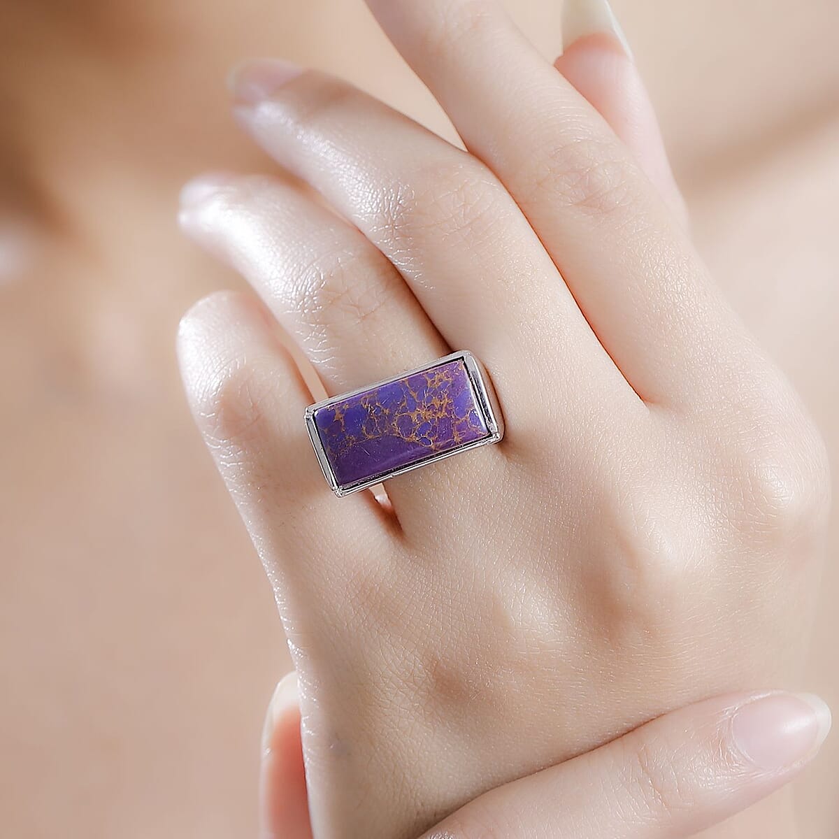 Karis Mojave Purple Turquoise 9.40 ctw Solitaire Ring in Platinum Bond (Size 8.0) image number 2