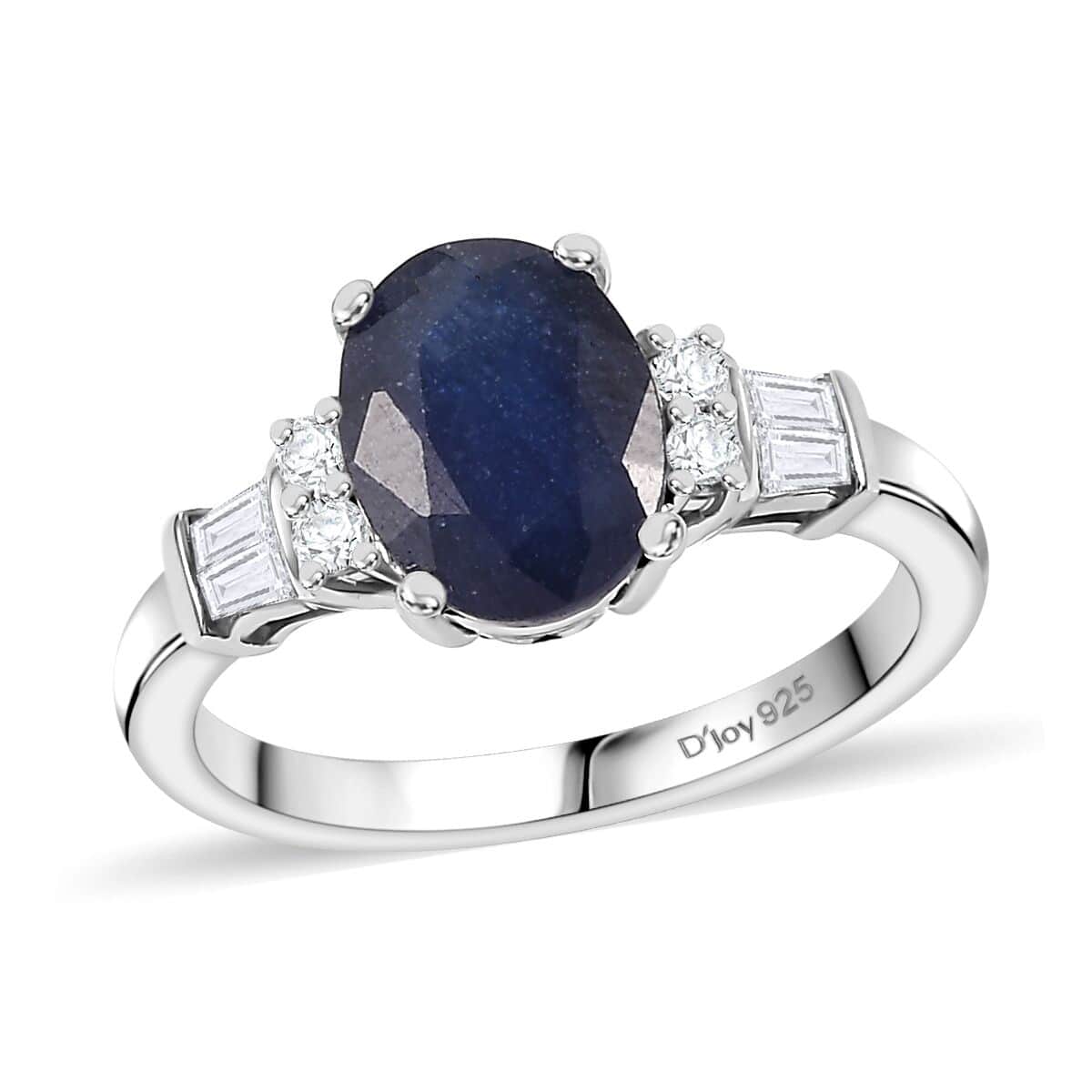 Masoala Sapphire (DF) and White Zircon 3.00 ctw Ring in Rhodium Over Sterling Silver image number 0