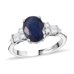 Masoala Sapphire (D) and White Zircon 3.00 ctw Ring in Rhodium Over Sterling Silver (Size 10.0)