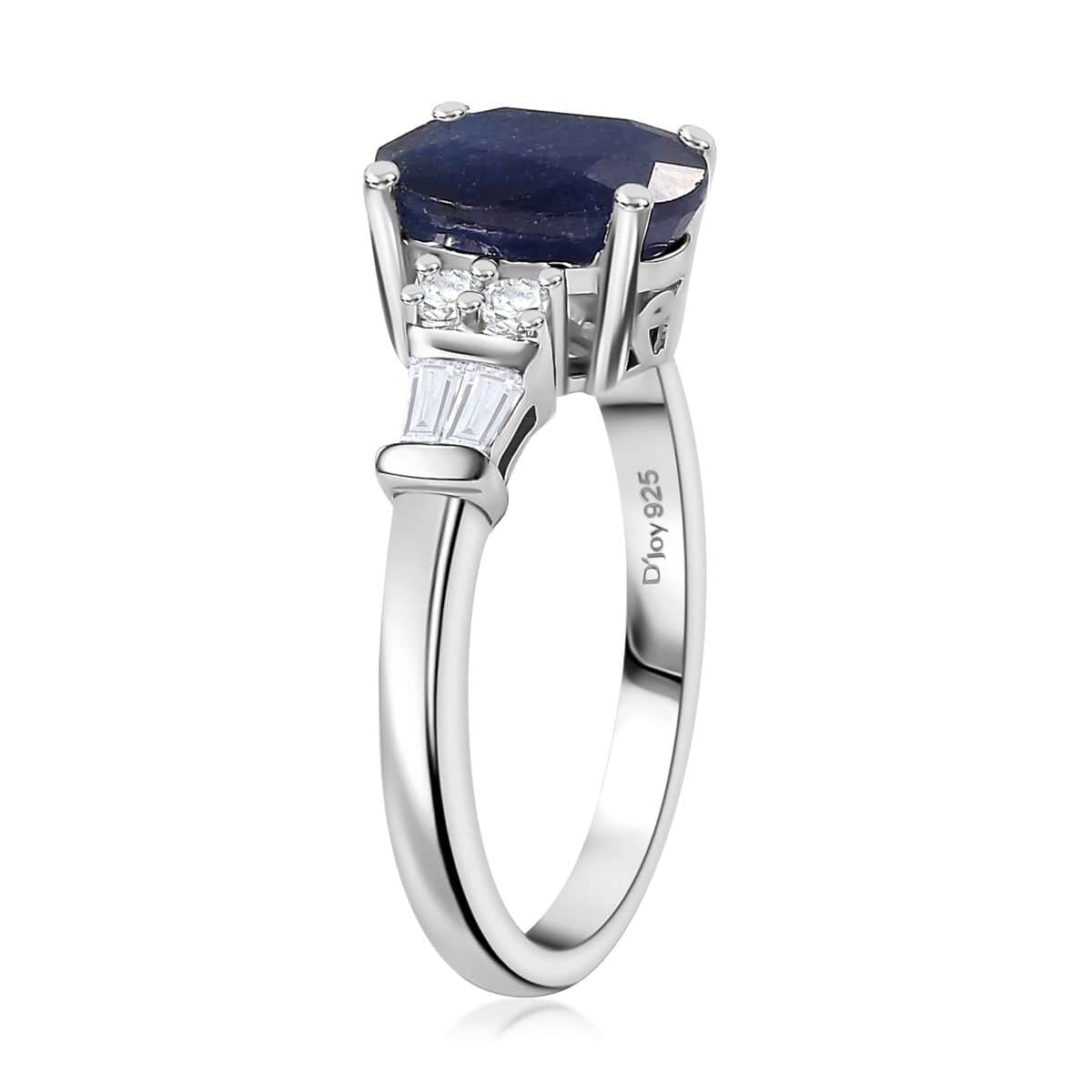 Masoala Sapphire (D) and White Zircon 3.00 ctw Ring in Rhodium Over Sterling Silver (Size 10.0) image number 3