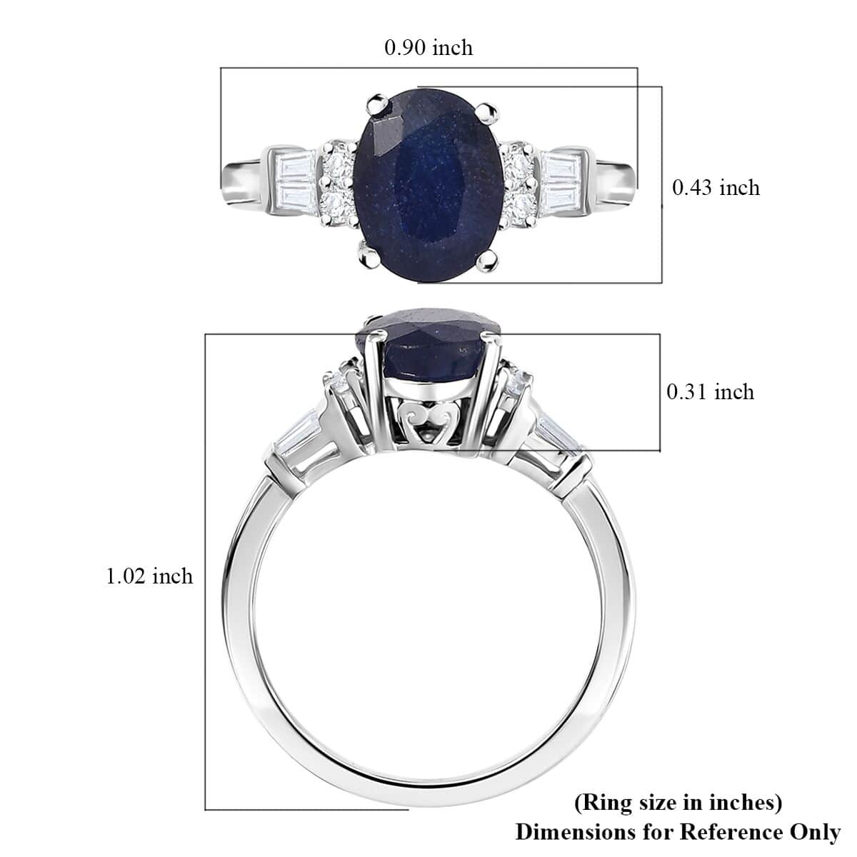 Masoala Sapphire (D) and White Zircon 3.00 ctw Ring in Rhodium Over Sterling Silver (Size 10.0) image number 5