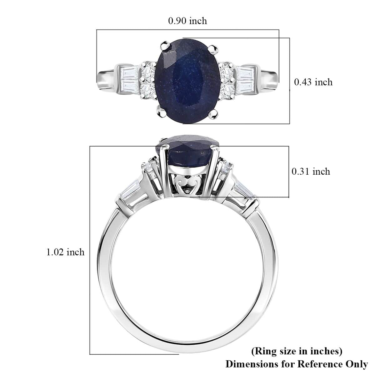 Masoala Sapphire (D) and White Zircon 3.00 ctw Ring in Rhodium Over Sterling Silver (Size 7.0) image number 5