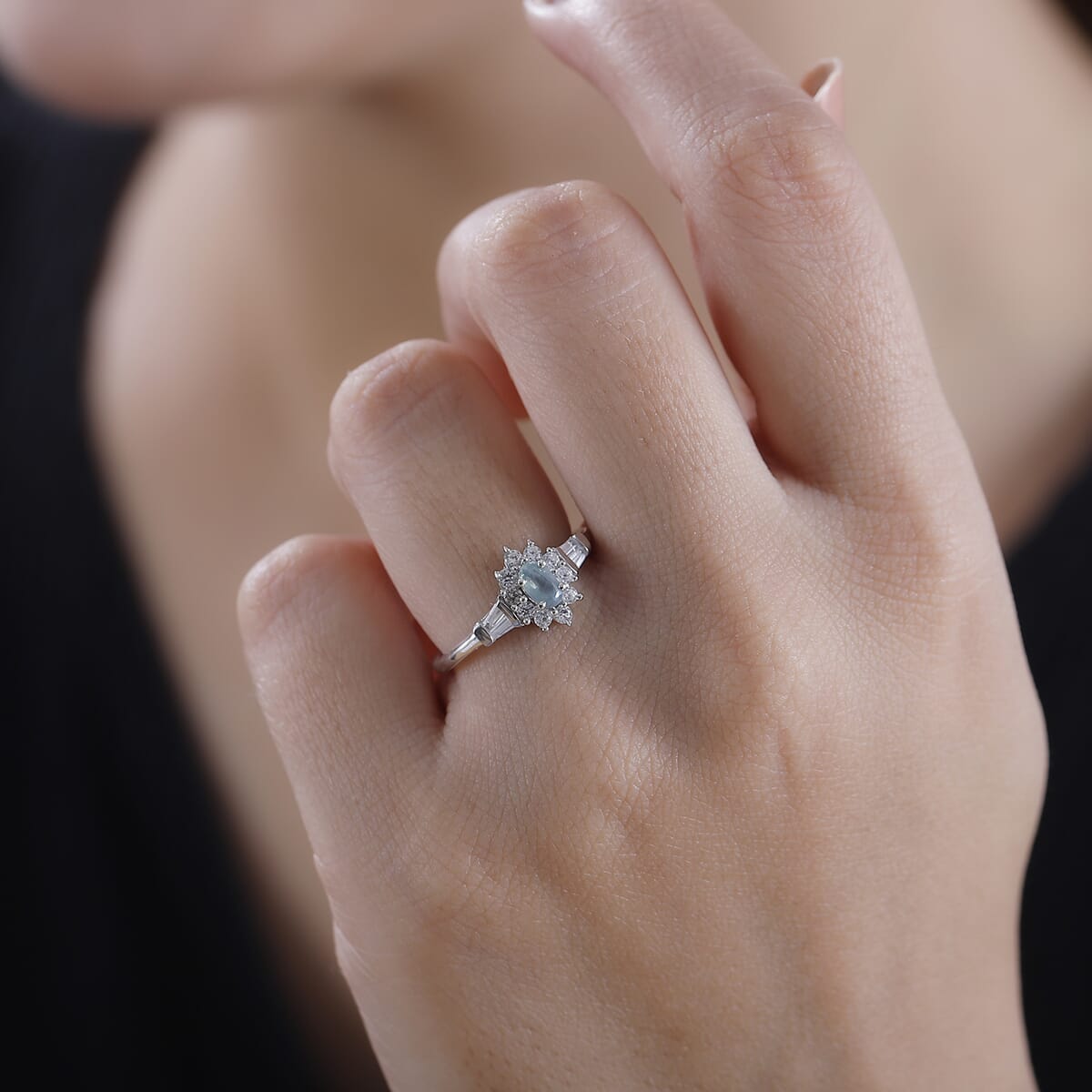 Narsipatnam Alexandrite and White Zircon 0.85 ctw Sunburst Ring in Rhodium Over Sterling Silver (Size 10.0) image number 2