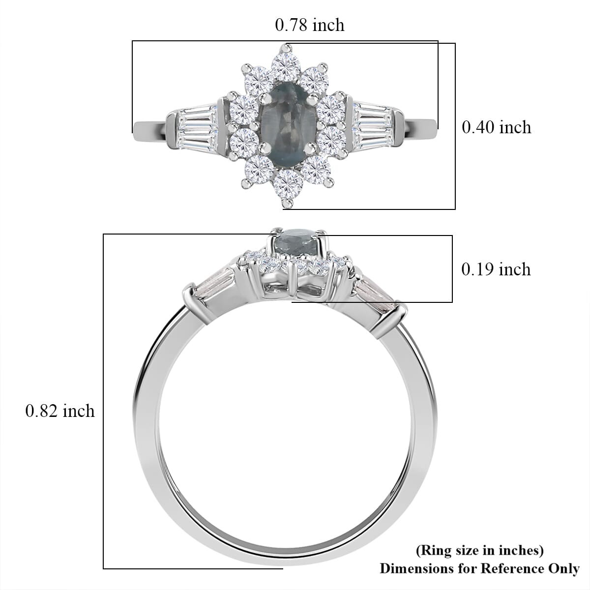 Narsipatnam Alexandrite and White Zircon 0.85 ctw Sunburst Ring in Rhodium Over Sterling Silver (Size 10.0) image number 5