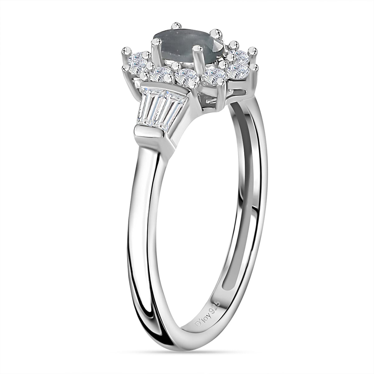 Narsipatnam Alexandrite and White Zircon 0.85 ctw Sunburst Ring in Rhodium Over Sterling Silver (Size 7.0) image number 3