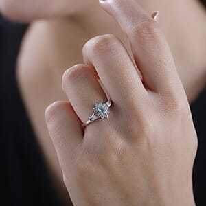 Narsipatnam Alexandrite and White Zircon 0.85 ctw Sunburst Ring in Rhodium Over Sterling Silver (Size 8.0)