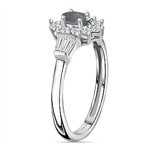 Narsipatnam Alexandrite and White Zircon 0.85 ctw Sunburst Ring in Rhodium Over Sterling Silver (Size 8.0)