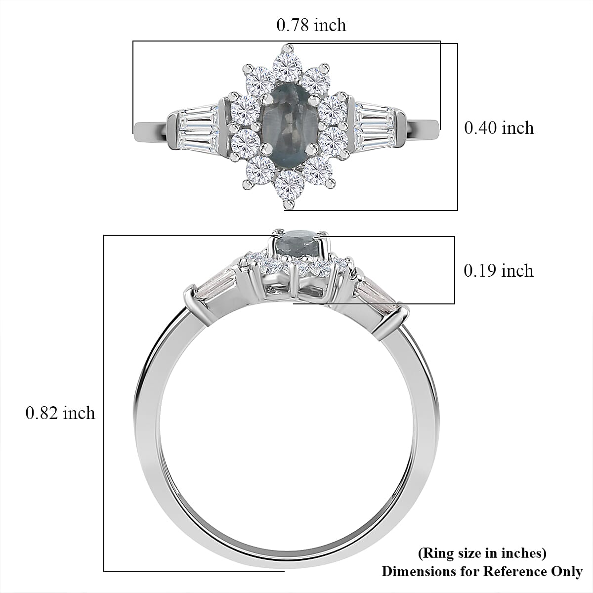 Narsipatnam Alexandrite and White Zircon 0.85 ctw Sunburst Ring in Rhodium Over Sterling Silver (Size 8.0) image number 5
