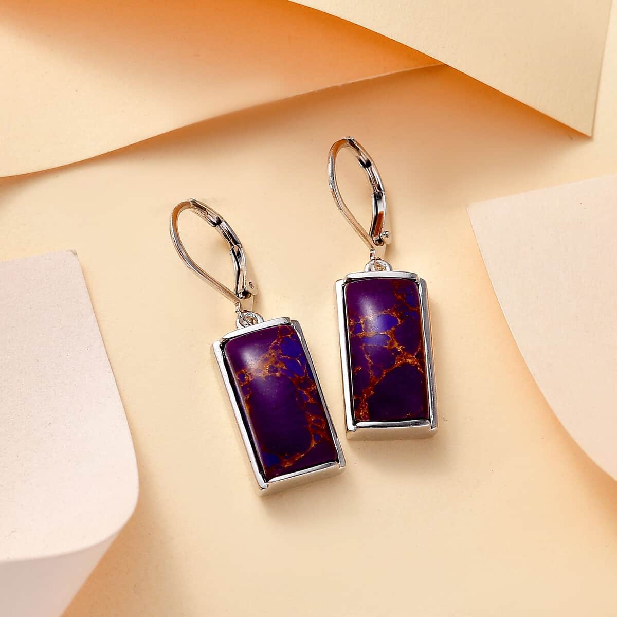 Doorbuster Karis Mojave Purple Turquoise 10.90 ctw Lever Back Earrings in Platinum Bond image number 1