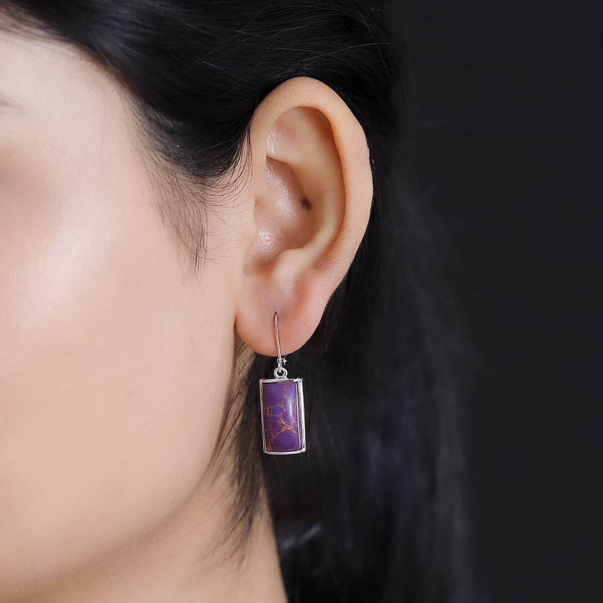 Doorbuster Karis Mojave Purple Turquoise 10.90 ctw Lever Back Earrings in Platinum Bond image number 2