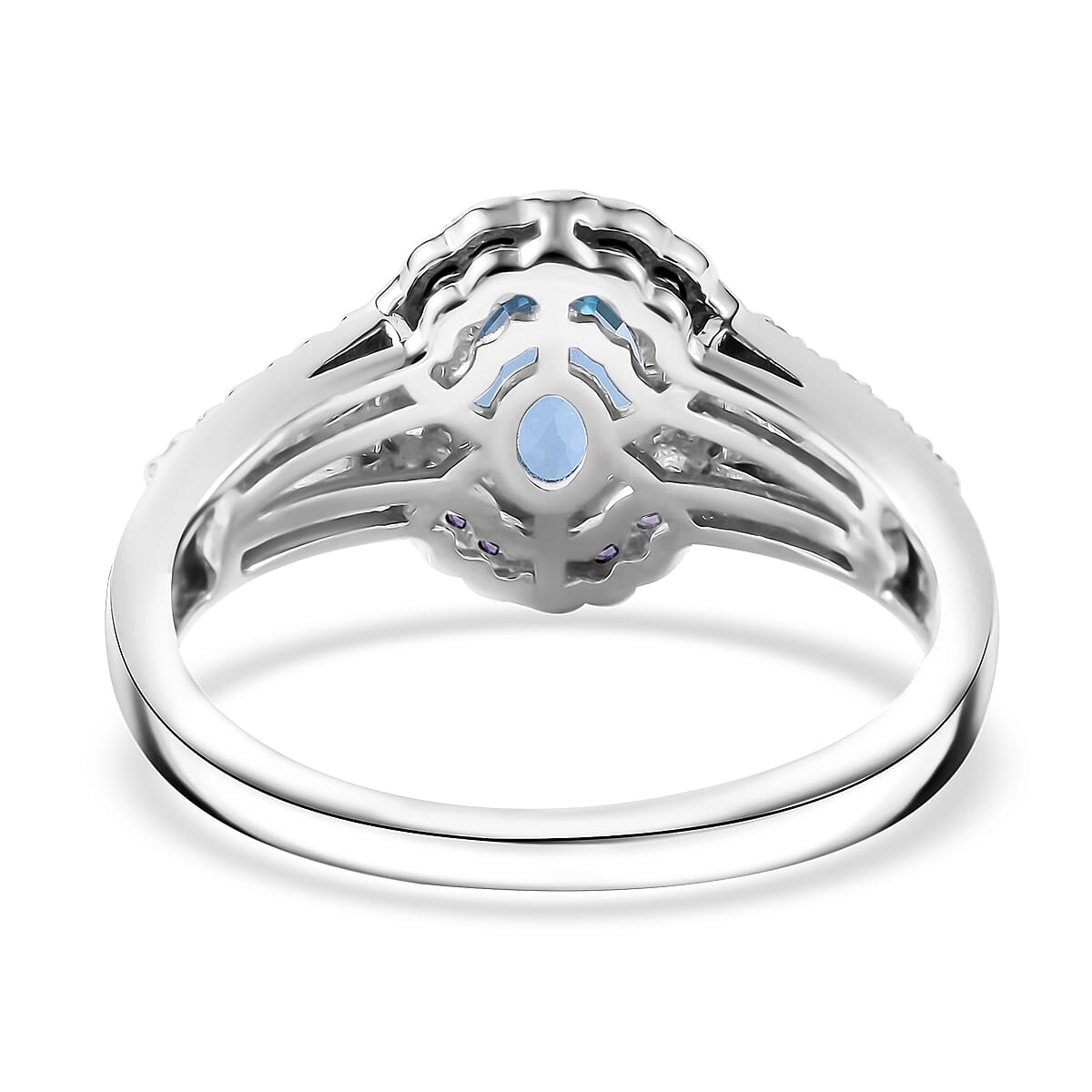 Cambodian Blue Zircon and Multi Gemstone 2.50 ctw Ocean Bloom Ring in Rhodium Over Sterling Silver (Size 10.0) image number 3
